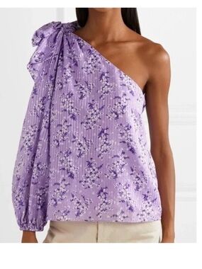 Ulla Johnson Enid Lilac Floral One Shoulder Bow Top Size 6
